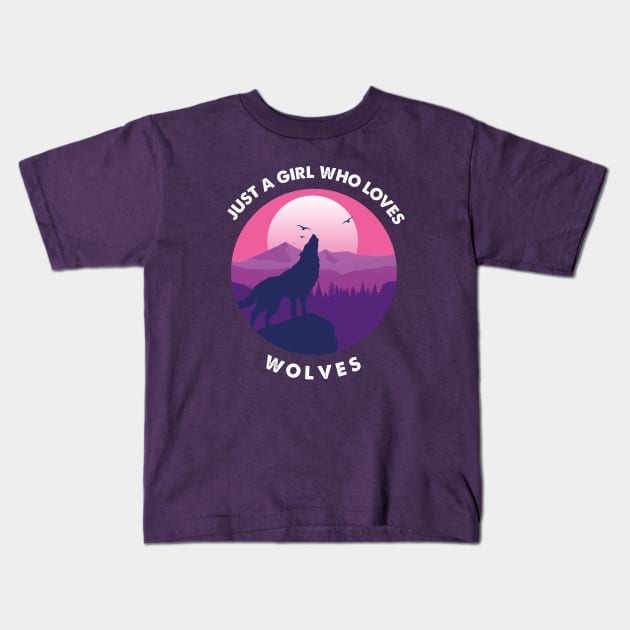 Just A Girl Who Loves Wolves Kids T-Shirt by Youssef El aroui